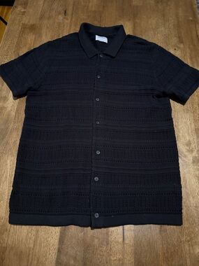 Old Navy Men's Black Short Sleeve Button-Down Knit Shirt